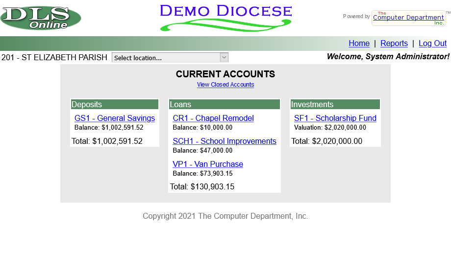 Web Portal List of Accounts